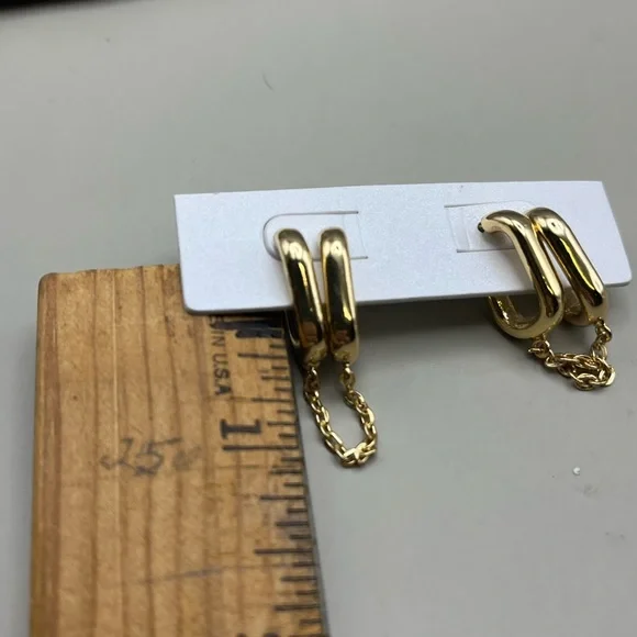 Gold Dainty Chain Earrings with Classic Design - Picture 3 of 3